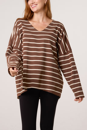 Striped V-Neck Long Sleeve Top