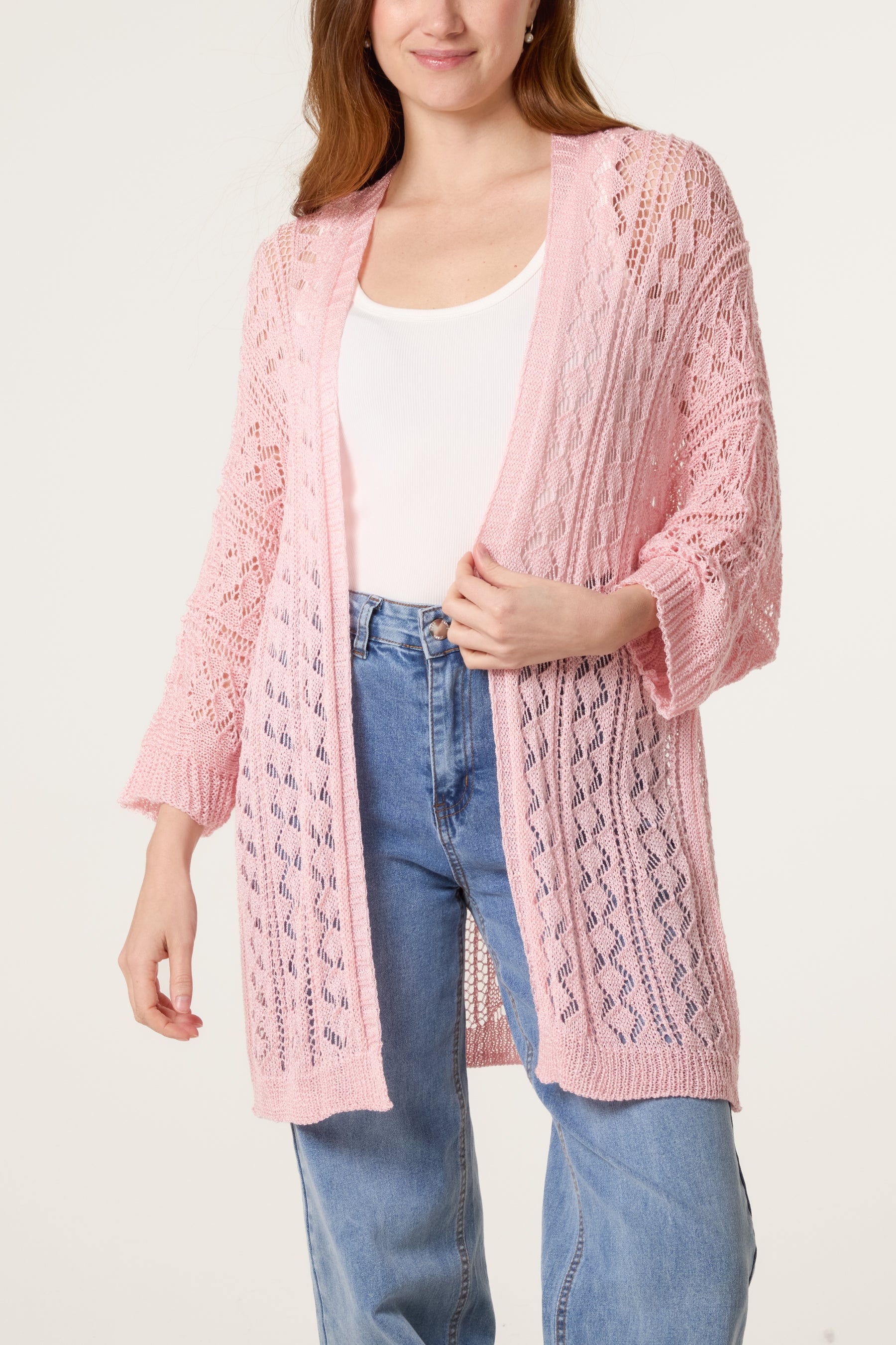 Diamond Knit Open Cardigan