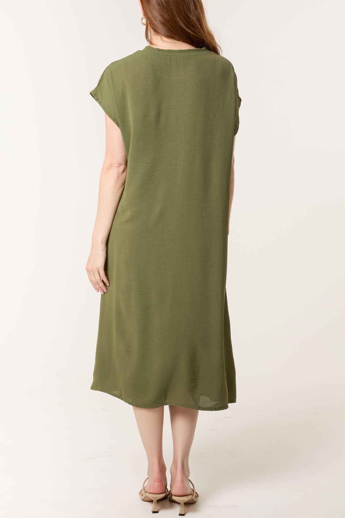 Short Sleeve Tie Front Midi Dress