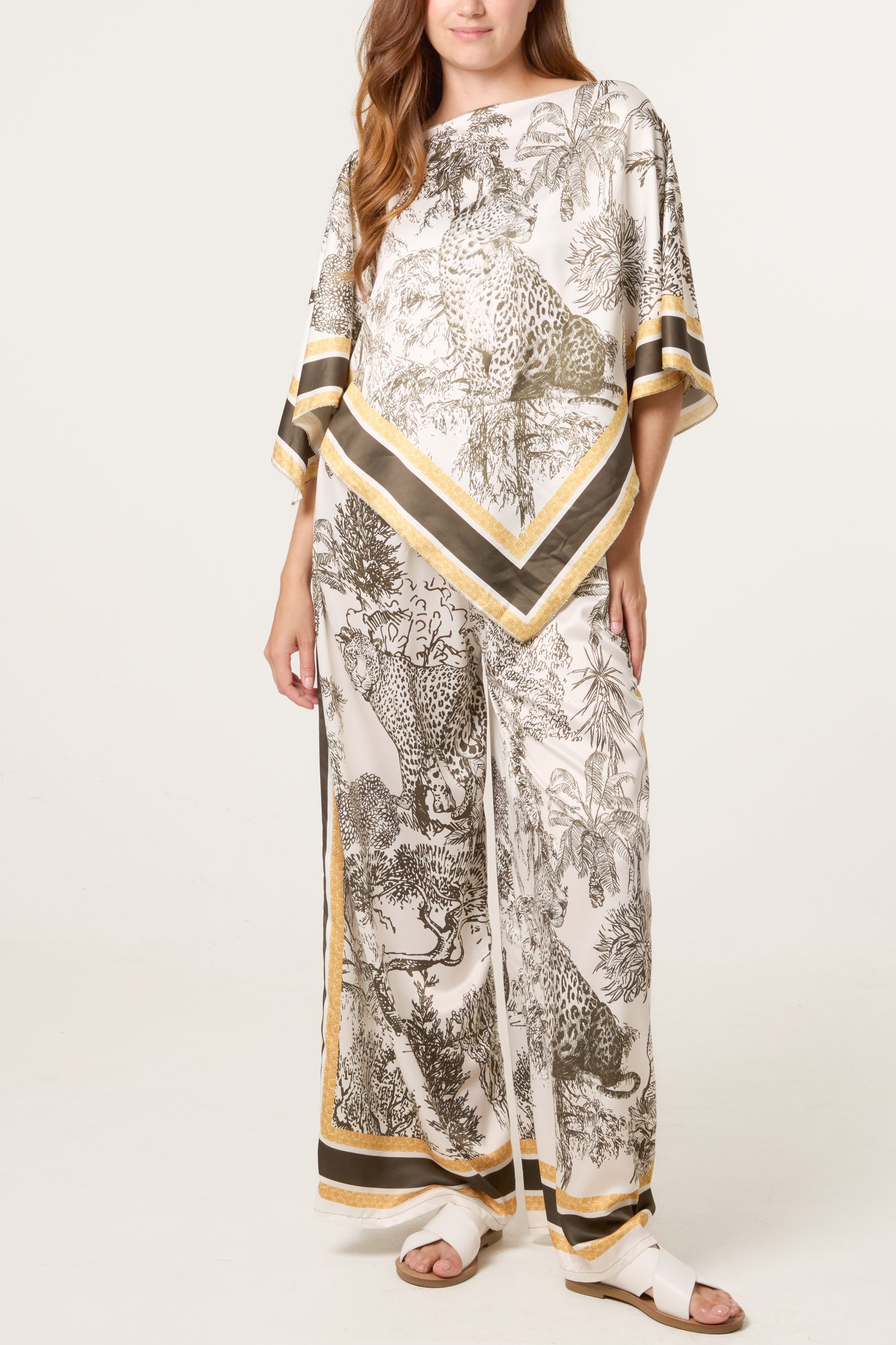 Scarf Top & Wide Leg Trousers Set