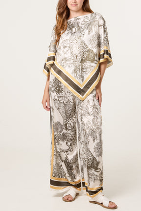 Scarf Top & Wide Leg Trousers Set