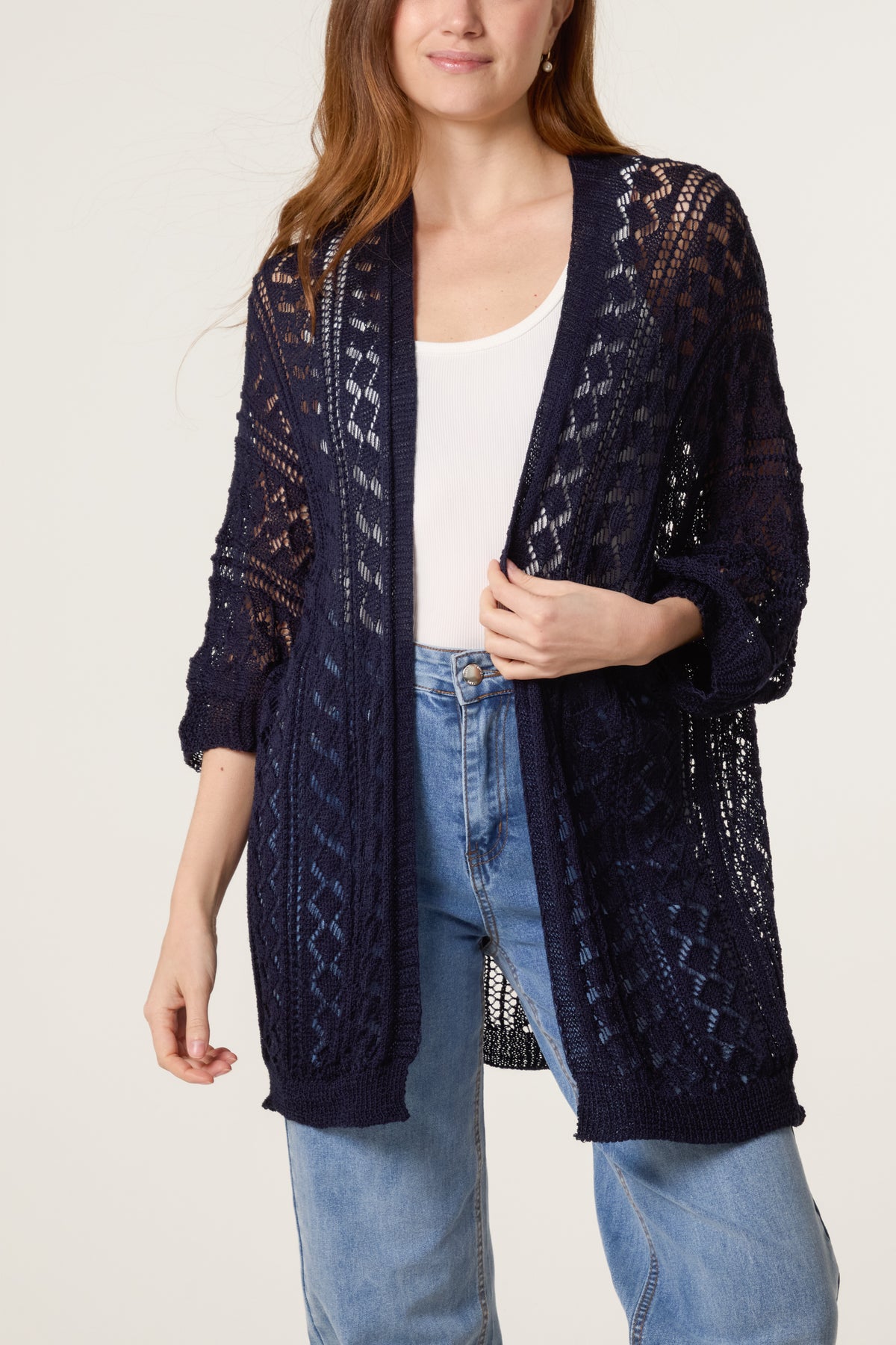 Diamond Knit Open Cardigan