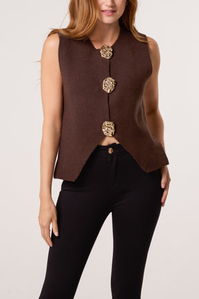 Gold Brooch Knitted Waistcoat