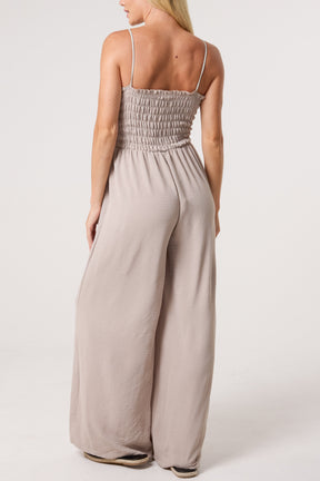 Shirred Bodice Beaded Strap Jumpsuit