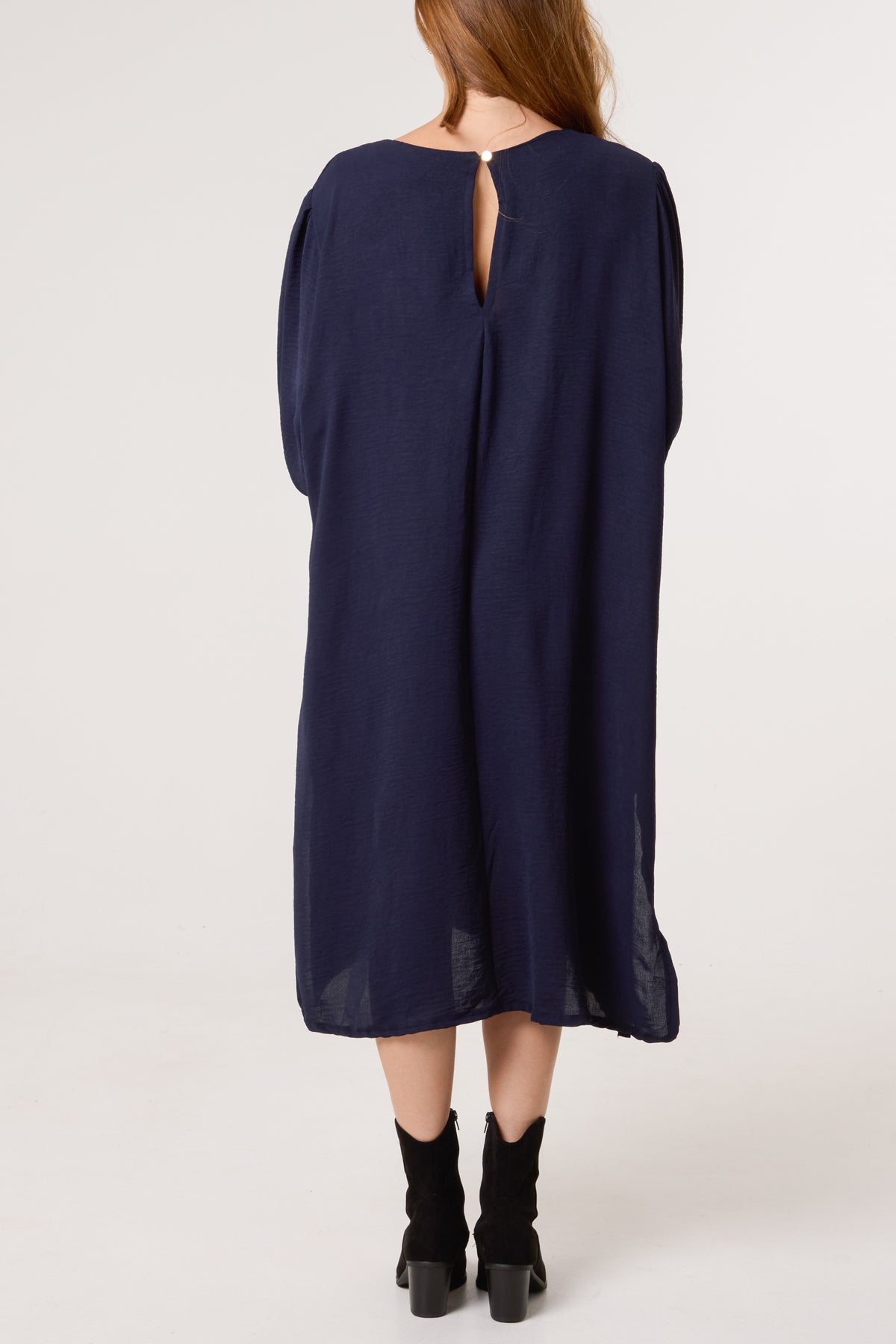V-Neck Puffball Sleeve Midi Dress