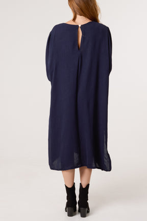 V-Neck Puffball Sleeve Midi Dress