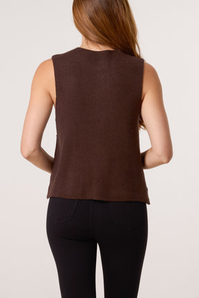 Gold Brooch Knitted Waistcoat