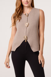 Gold Brooch Knitted Waistcoat