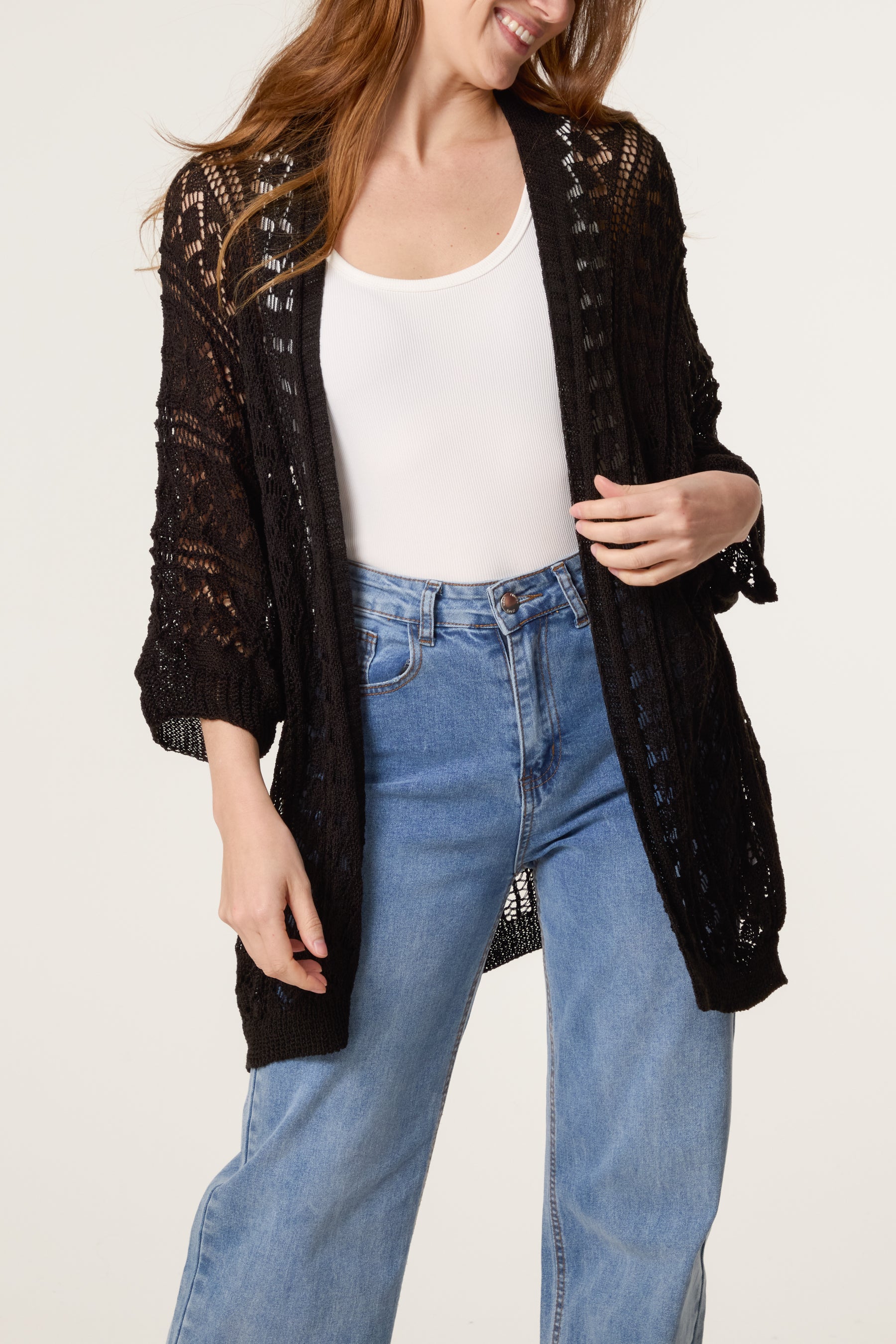 Diamond Knit Open Cardigan