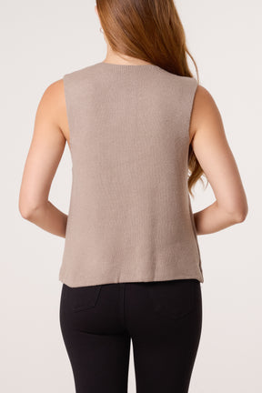 Gold Brooch Knitted Waistcoat