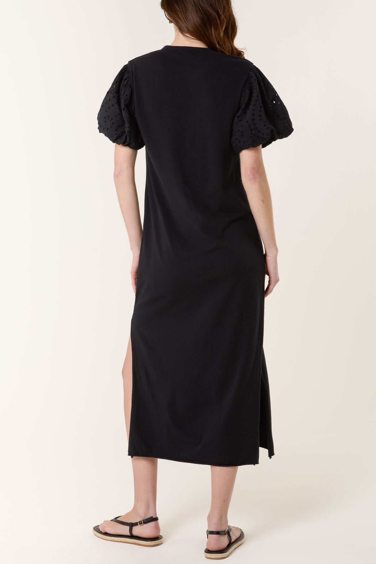 Broderie Anglaise Puff Sleeve Midi Dress