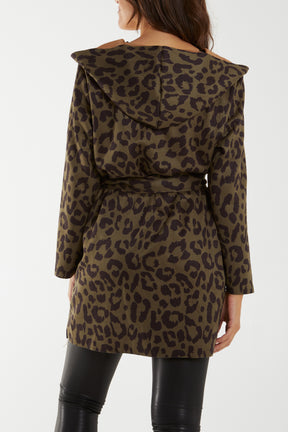 Leopard Print Hooded & Belted Jacket