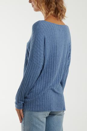 V-Neck Ribbed Jumper