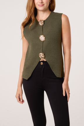 Gold Brooch Knitted Waistcoat