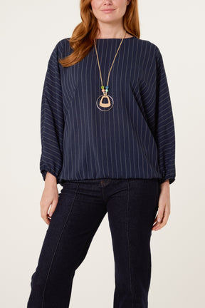 Necklace Pinstripe Batwing Blouse