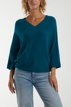 Cropped Soft Touch 3/4 Sleeve Jumper