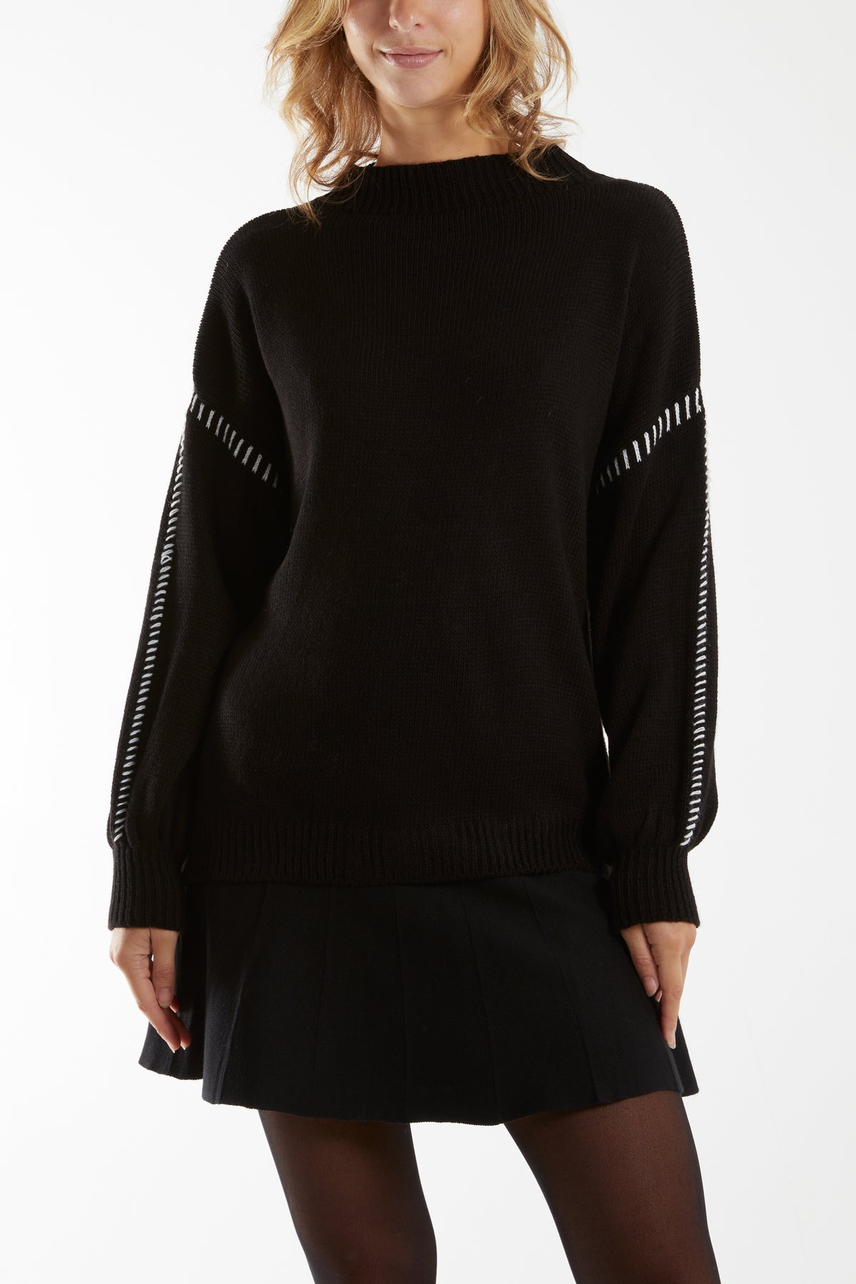 Stitch Detail High Neck Jumper