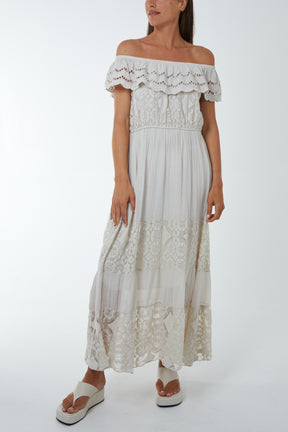 Bardot Maxi Dress with Lace