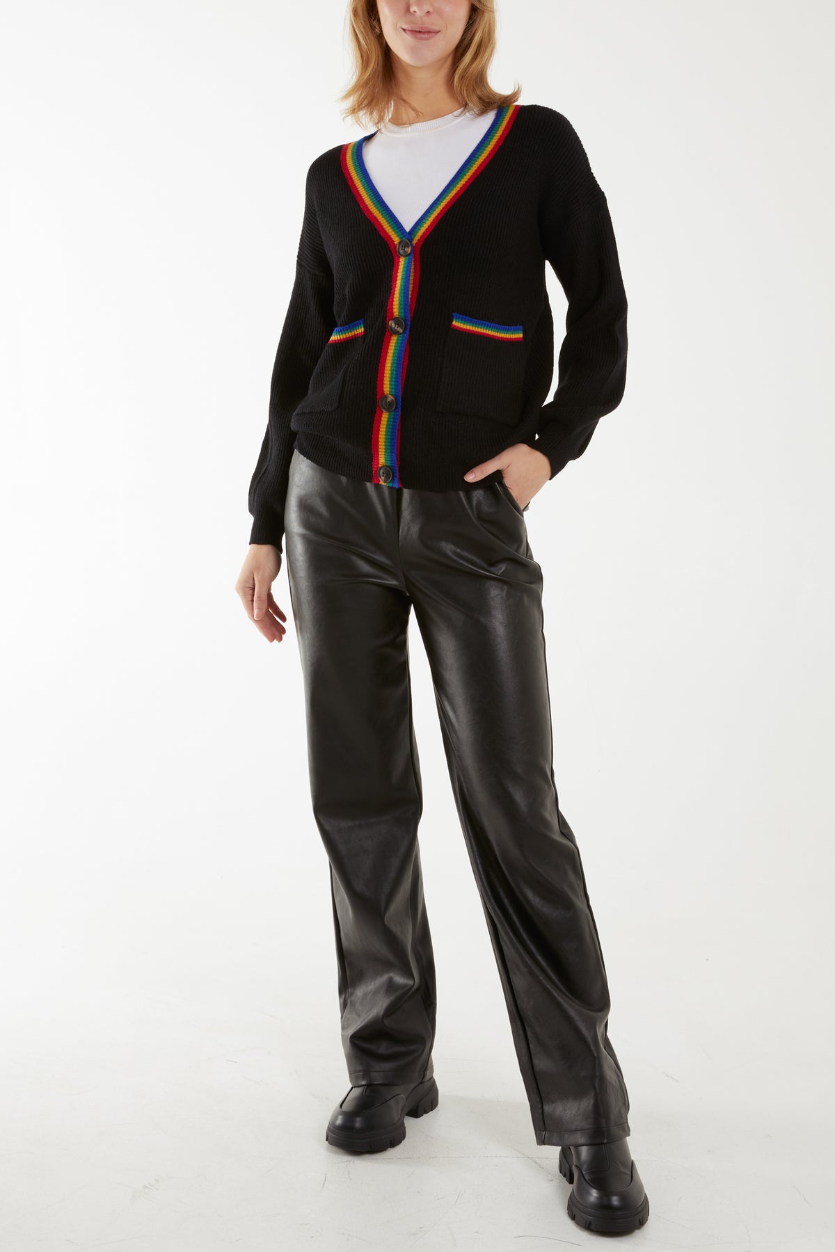 Rainbow Stripe Tipping Button Cardigan