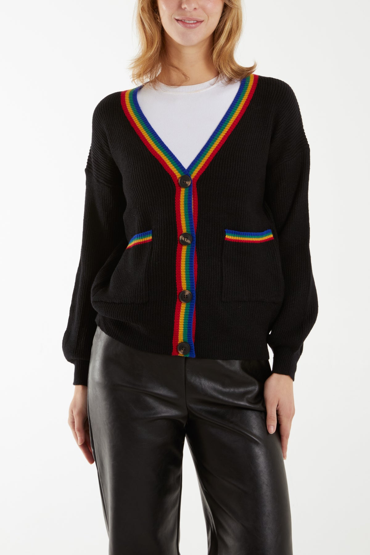 Rainbow Stripe Tipping Button Cardigan
