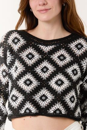 Geo Crochet Detail Crop Jumper