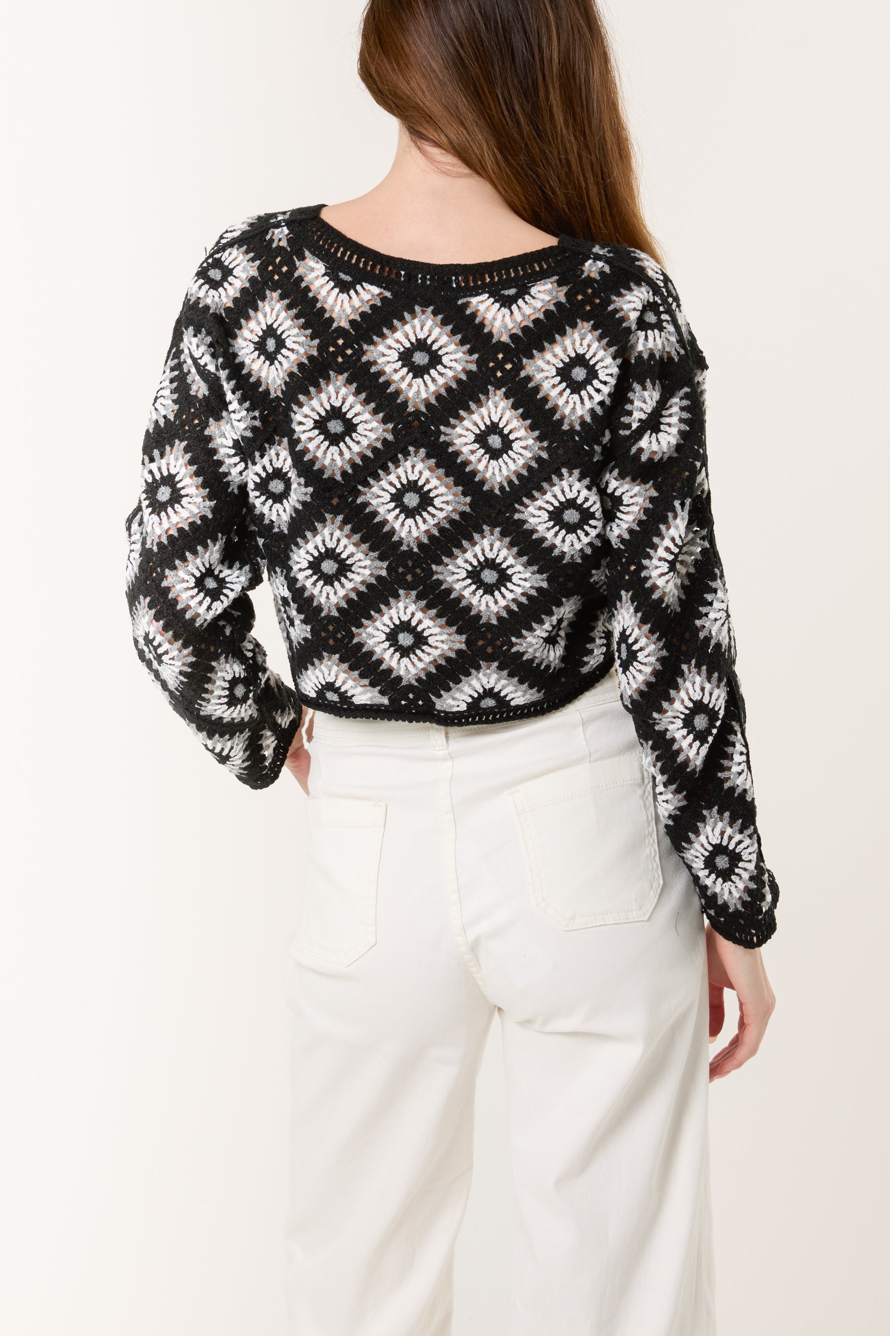 Geo Crochet Detail Crop Jumper