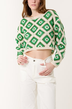 Geo Crochet Detail Crop Jumper