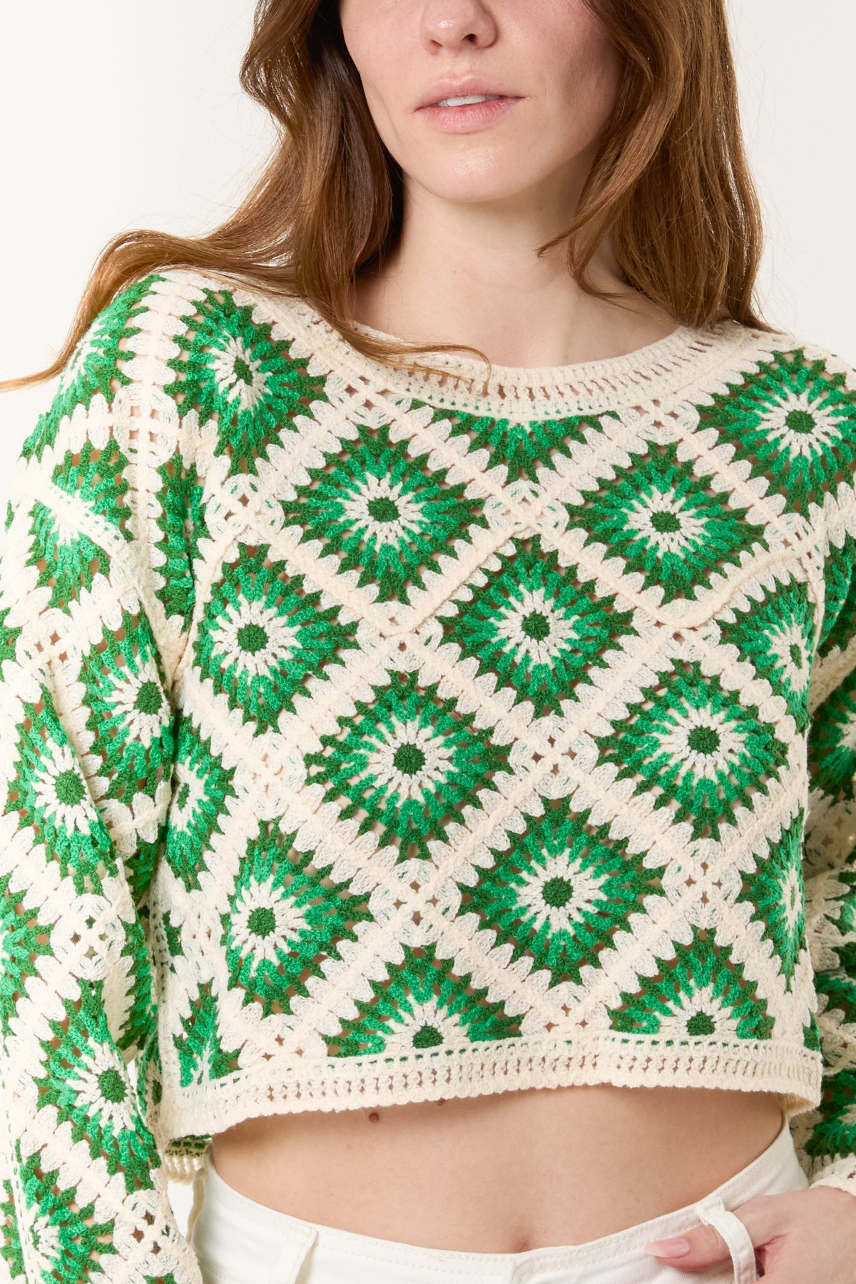 Geo Crochet Detail Crop Jumper