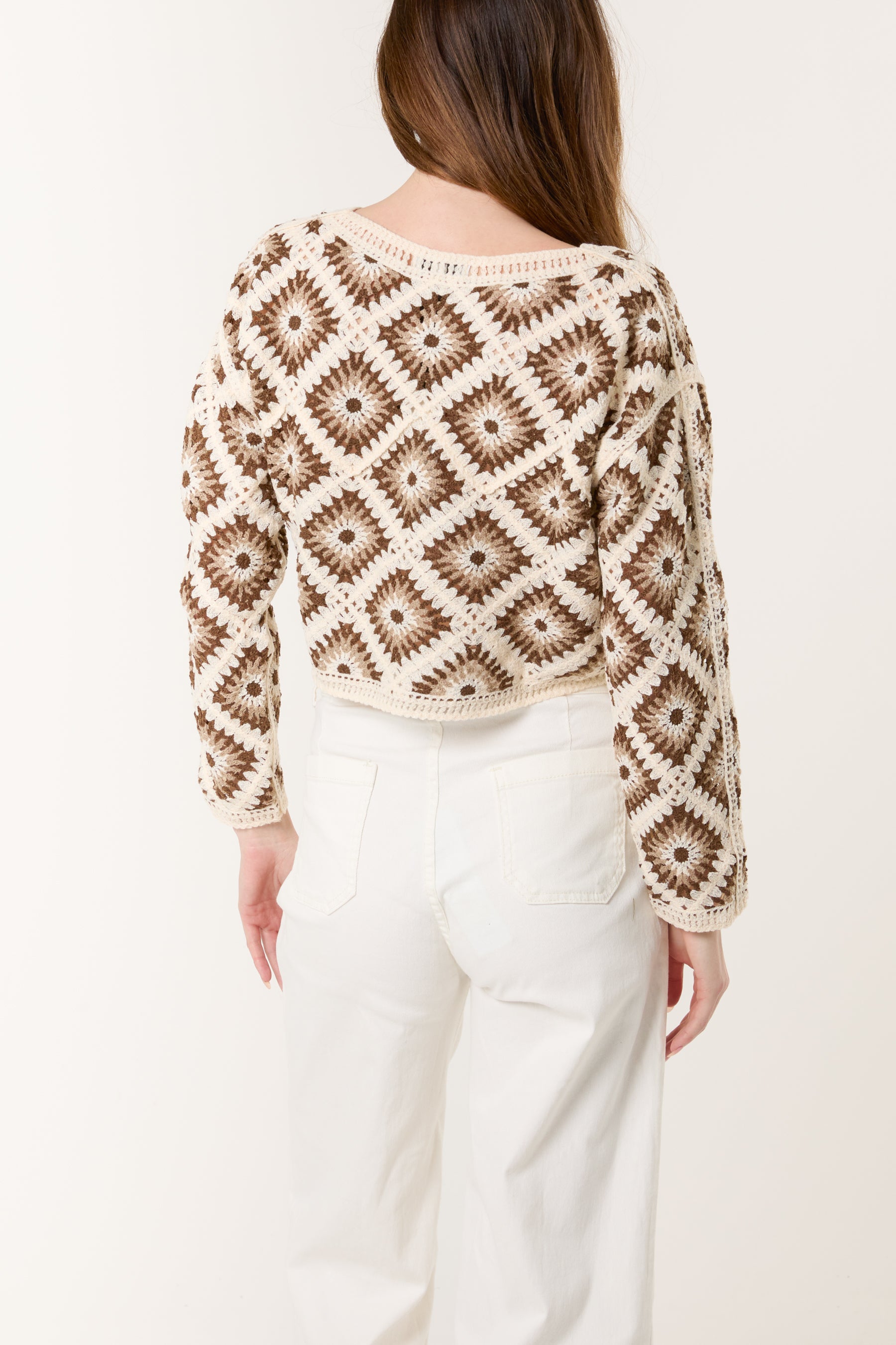 Geo Crochet Detail Crop Jumper