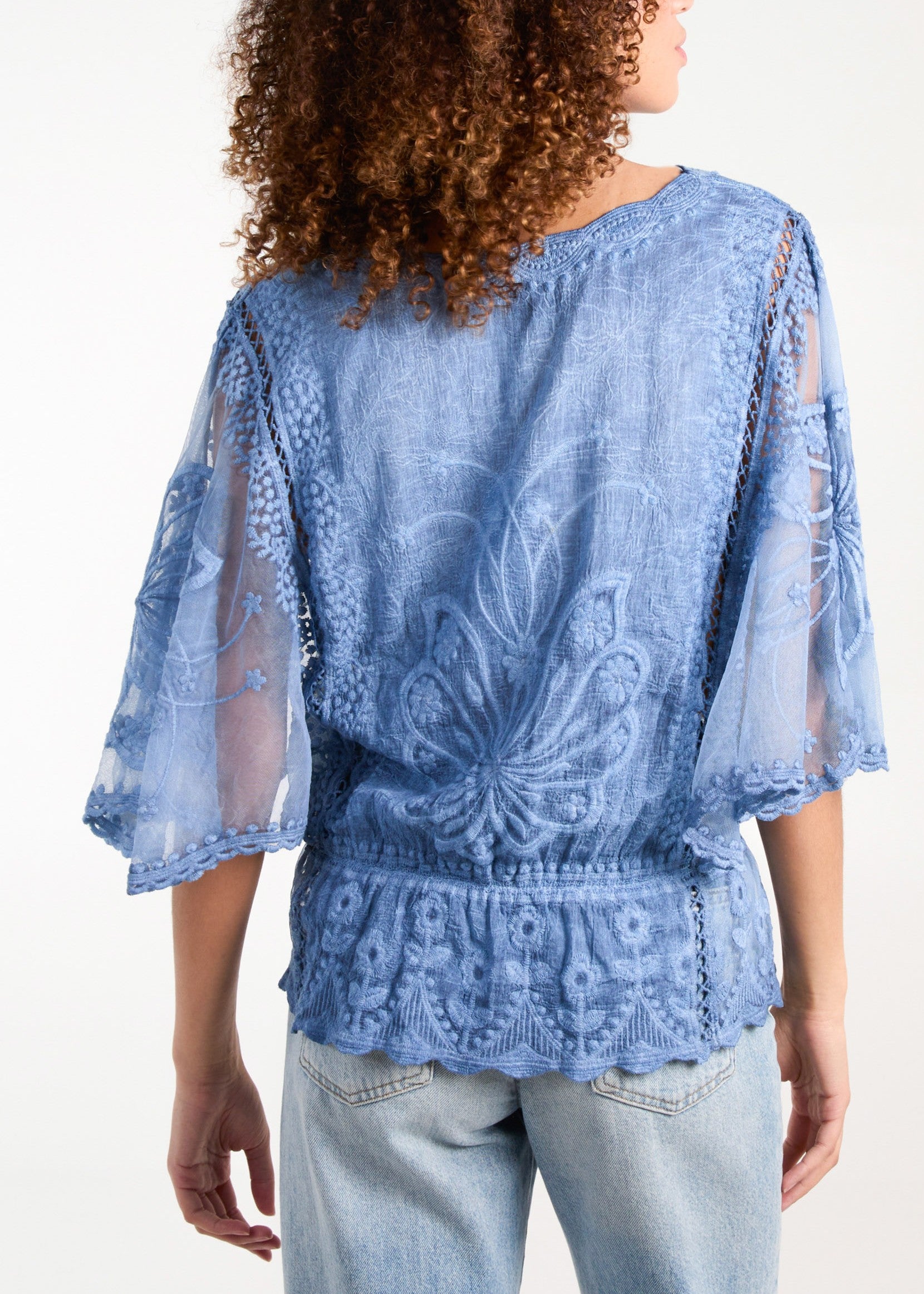 Floral Lace Butterfly Sleeve Blouse