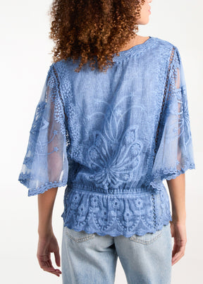 Floral Lace Butterfly Sleeve Blouse