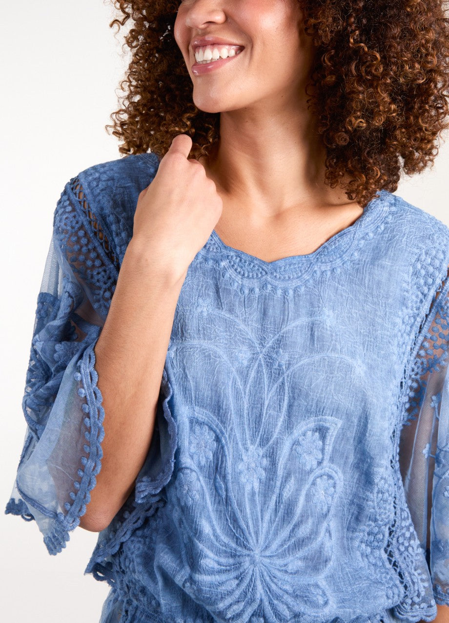Floral Lace Butterfly Sleeve Blouse