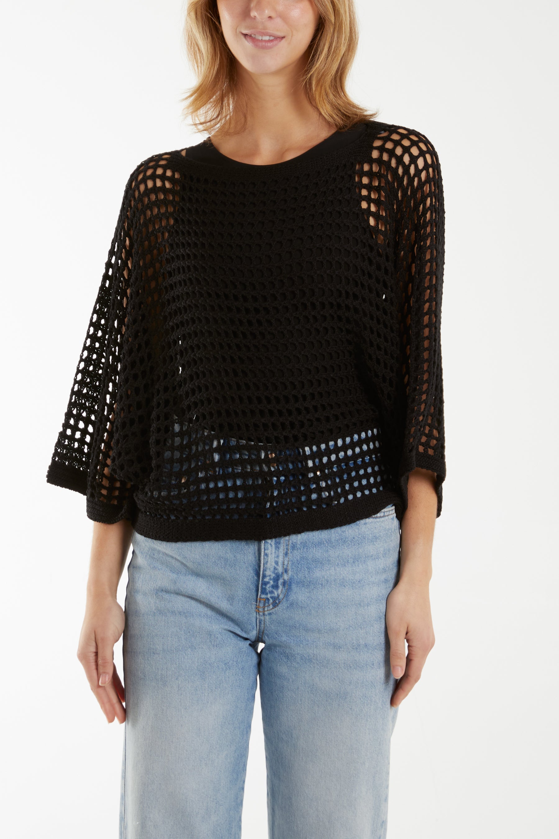 3/4 Sleeve Net Mesh Top