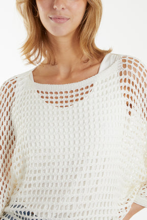 3/4 Sleeve Net Mesh Top