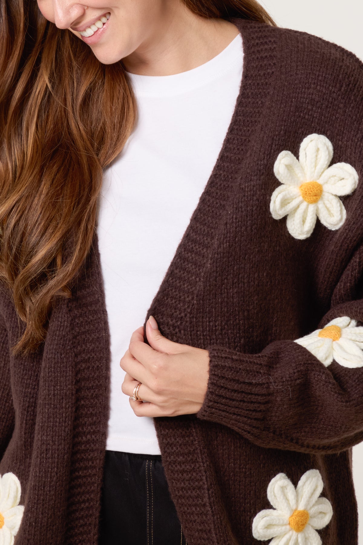 Flocking Daisy Open Knit Cardigan