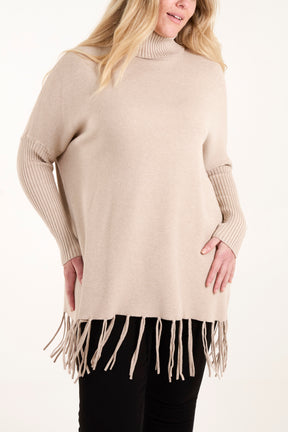 Roll Neck Fringe Hem Jumper