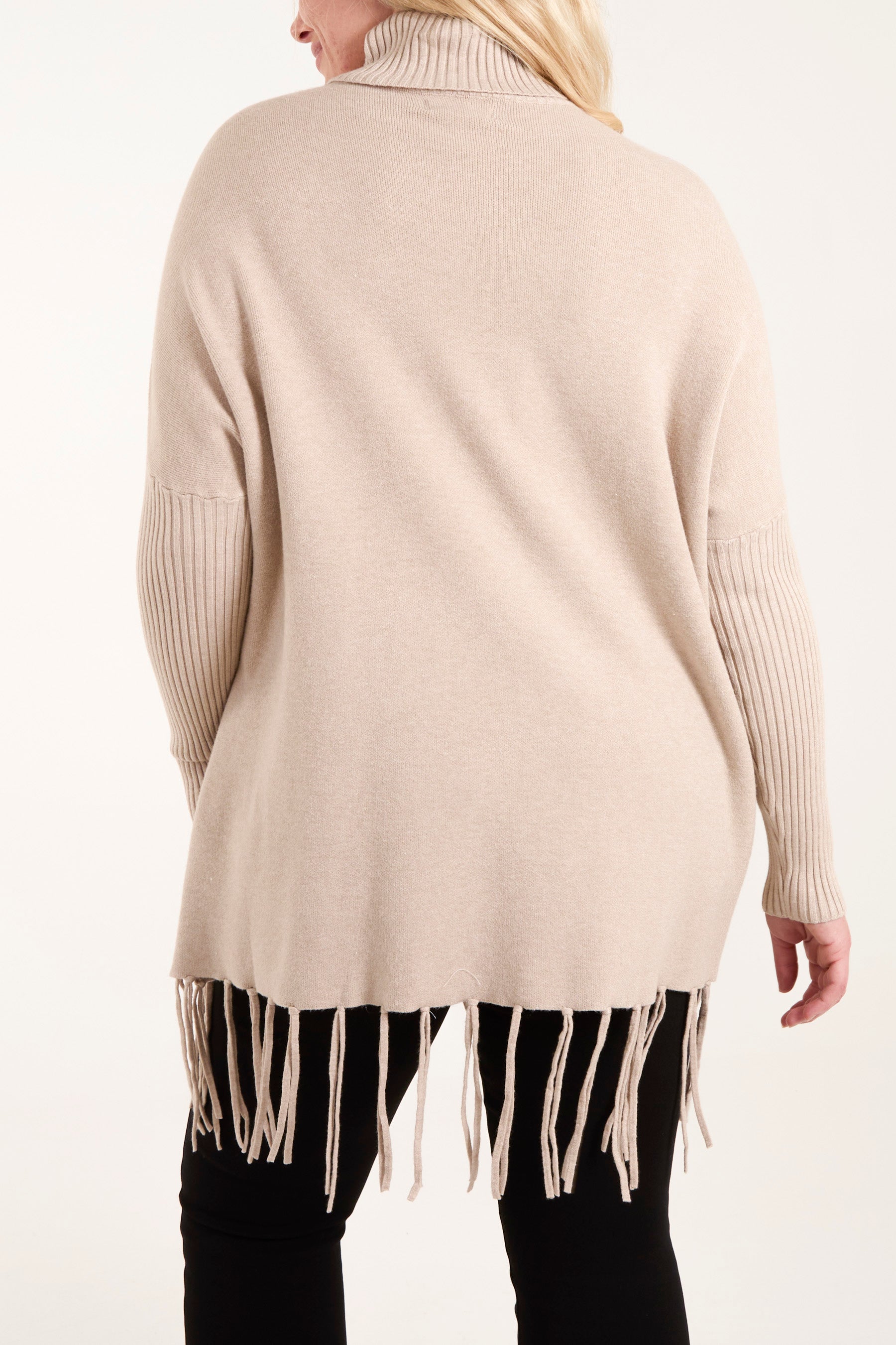 Roll Neck Fringe Hem Jumper