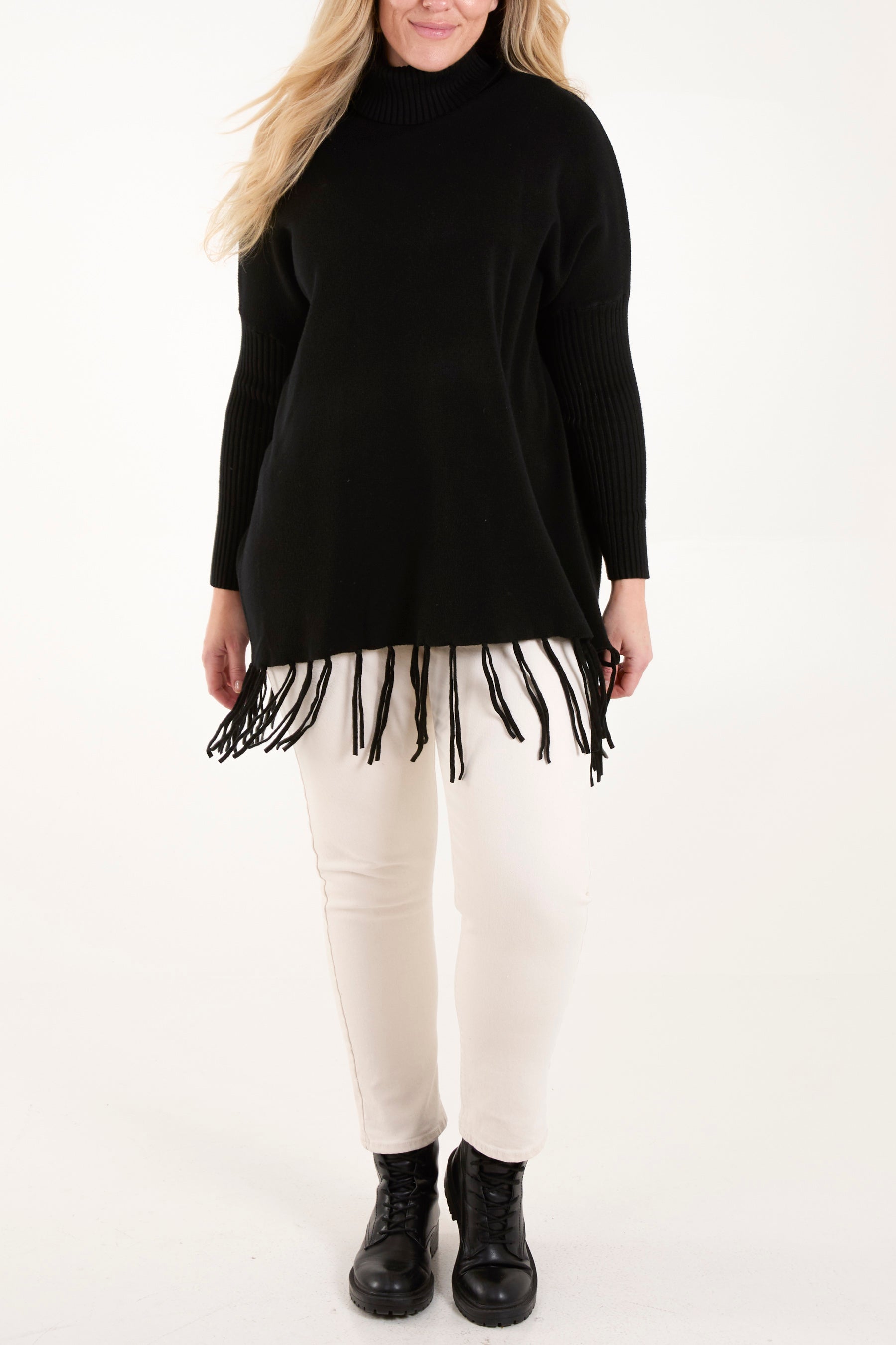 Roll Neck Fringe Hem Jumper