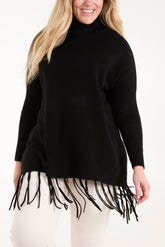 Roll Neck Fringe Hem Jumper