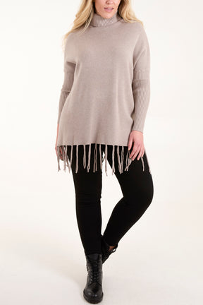 Roll Neck Fringe Hem Jumper