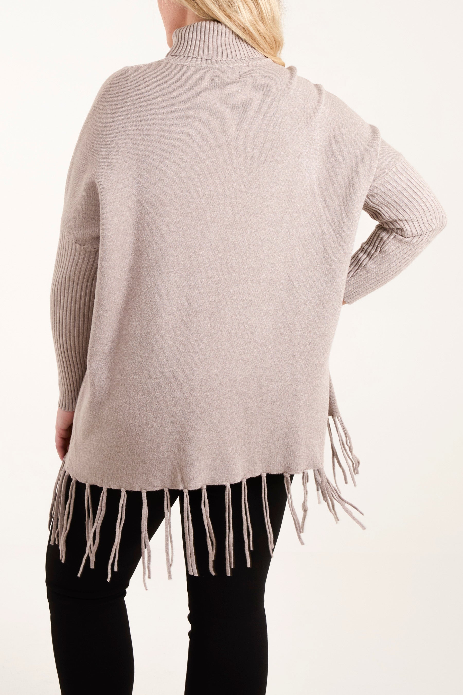 Roll Neck Fringe Hem Jumper