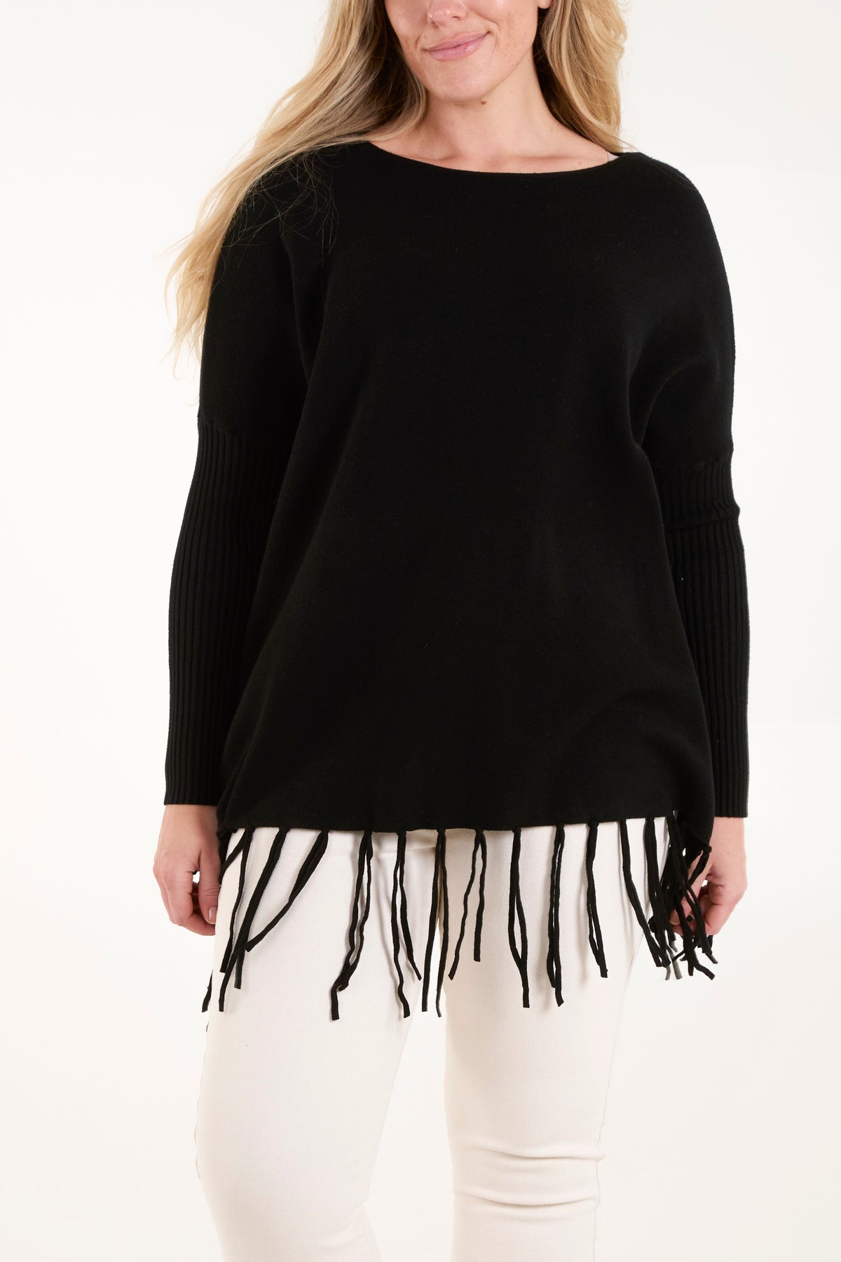 Round Neck Fringe Hem Jumper