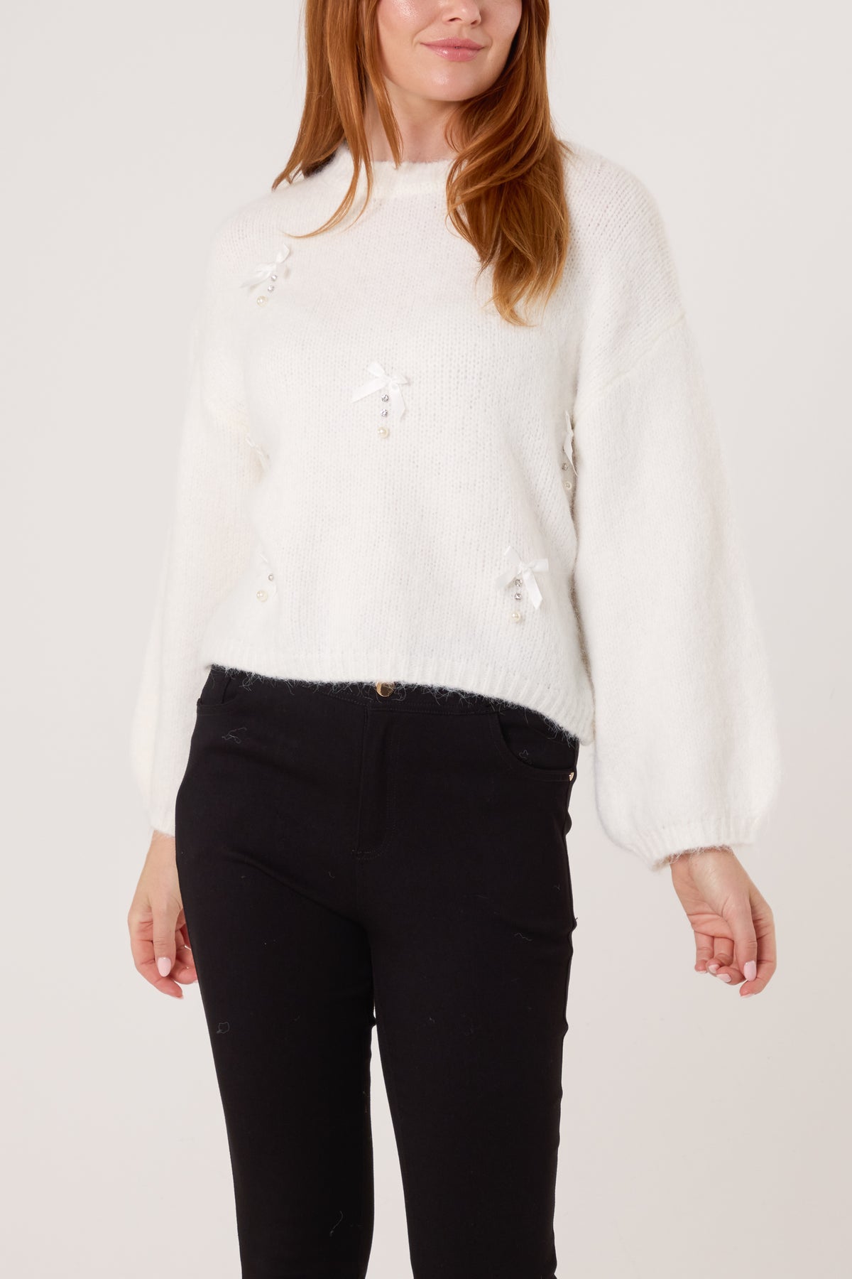 Pearl & Diamante Bow Knit Jumper