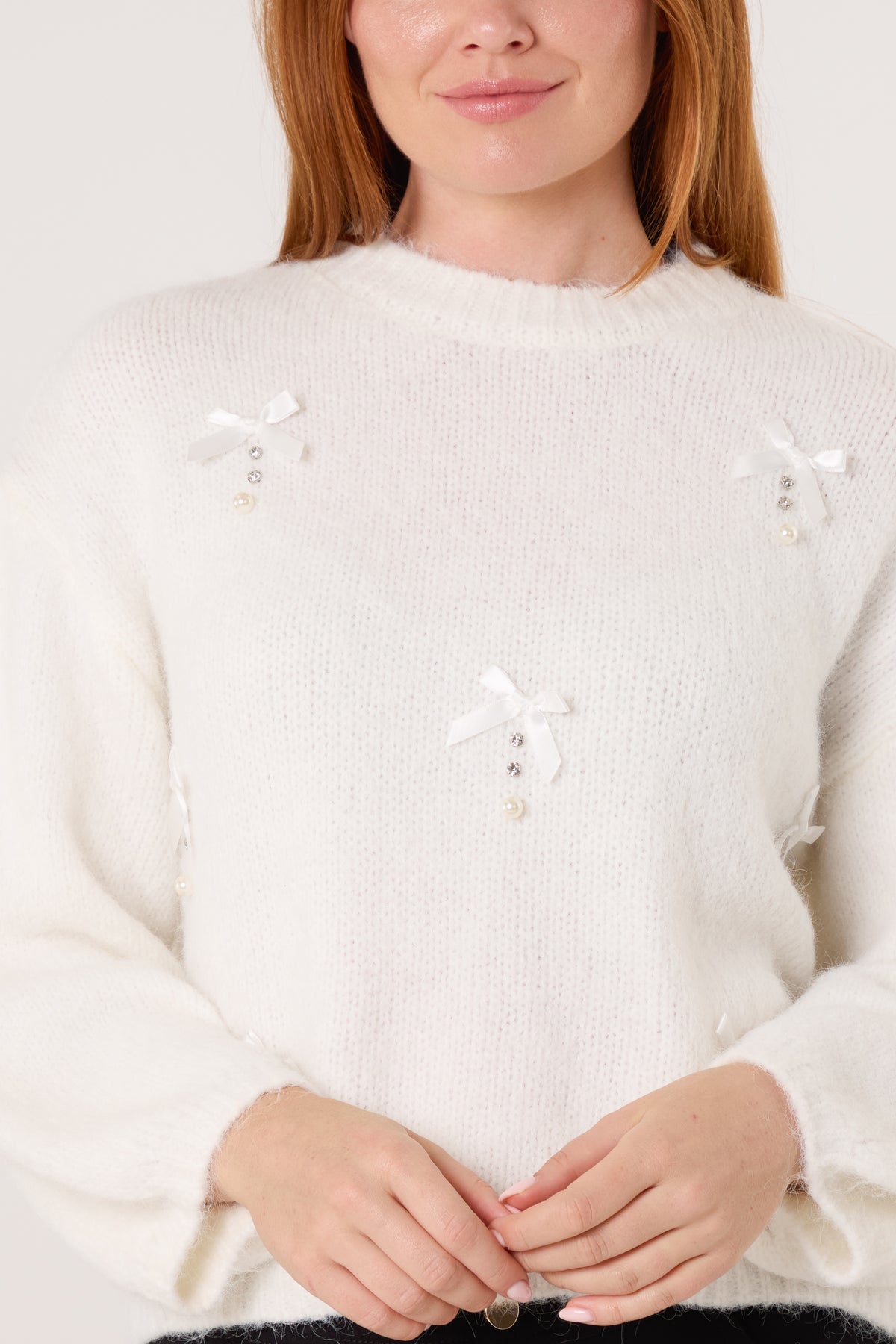Pearl & Diamante Bow Knit Jumper