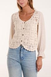 Crochet & Button Scallop Neck Top