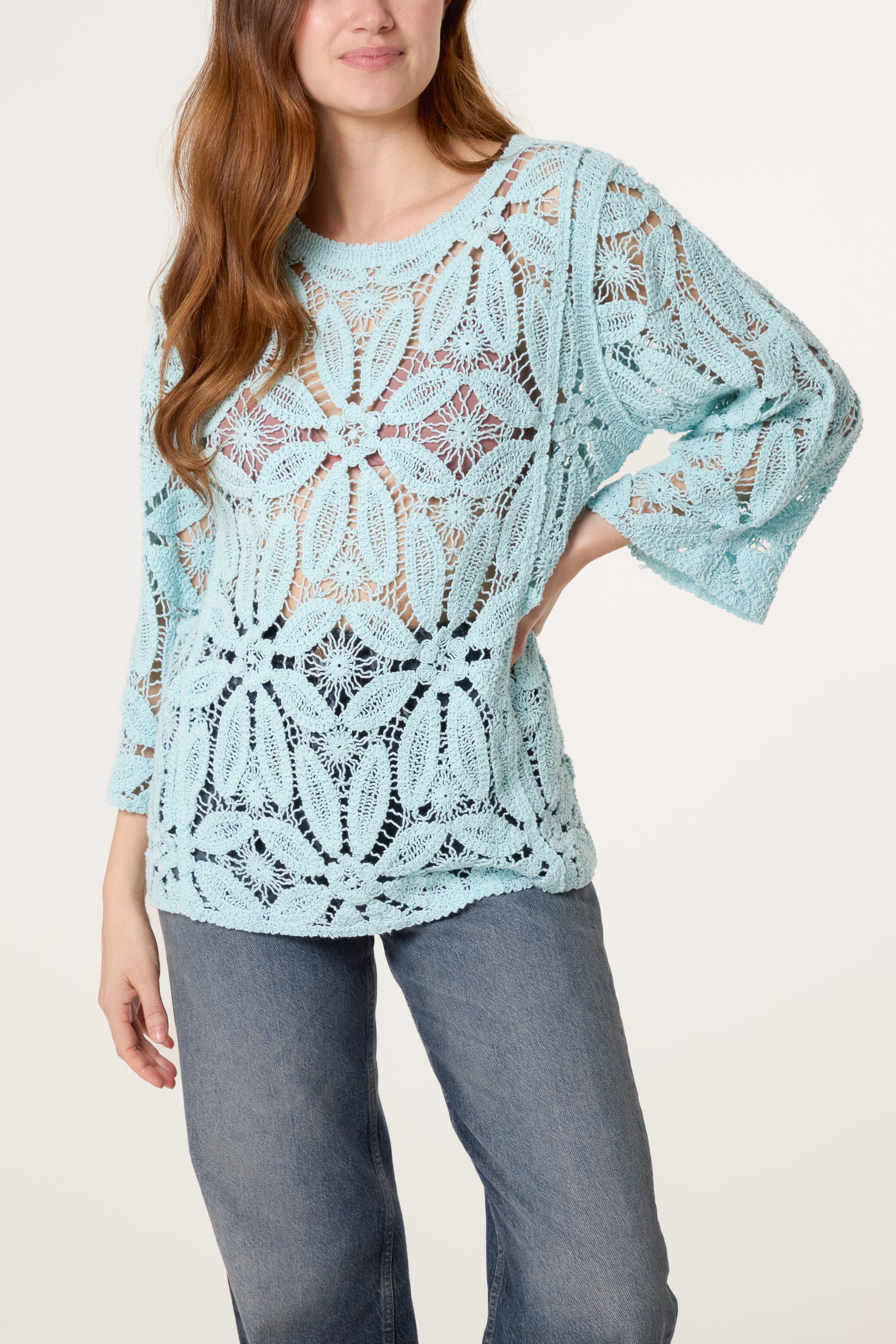 Flower Crochet Long Sleeve Top