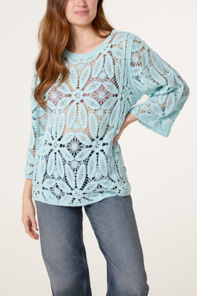 Flower Crochet Long Sleeve Top