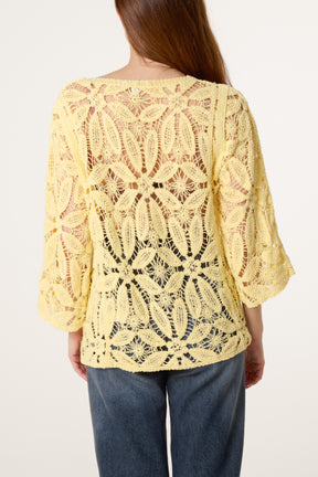 Flower Crochet Long Sleeve Top