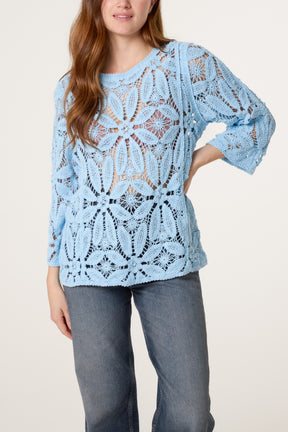 Flower Crochet Long Sleeve Top