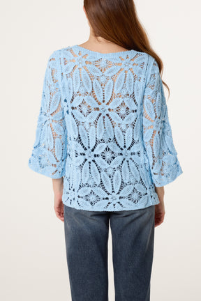 Flower Crochet Long Sleeve Top